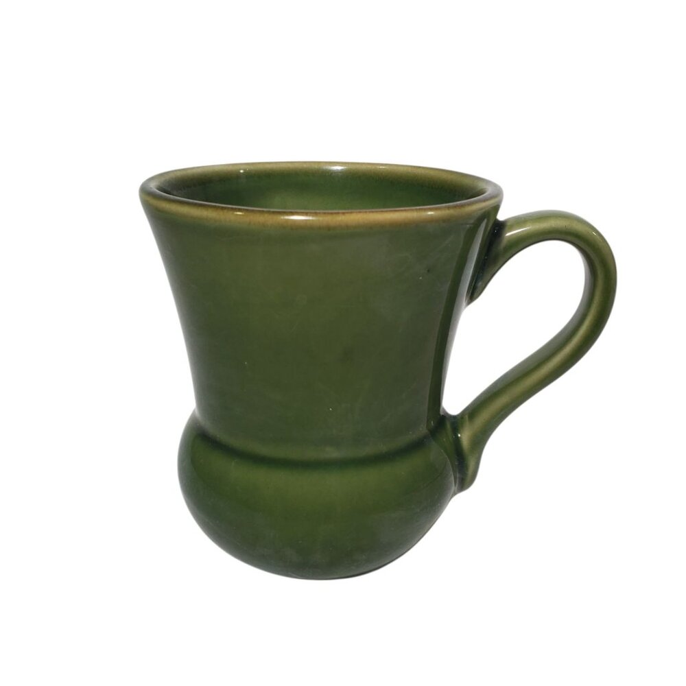 Vintage Hand Thrown Potter Green Ceramic Coffee Mug Flared Rim Rounded Base